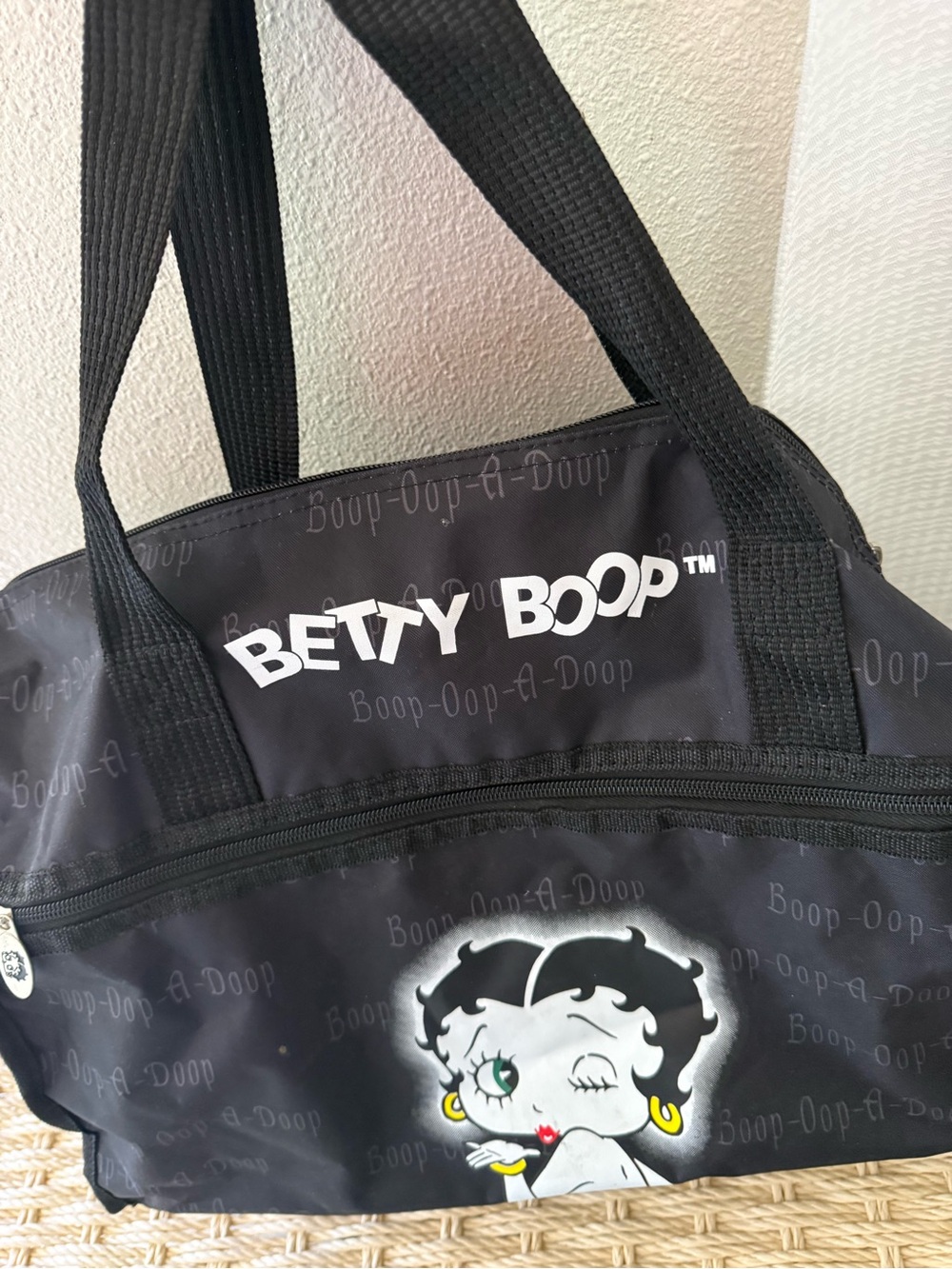 Betty Boop Black Tote with White Character and Green Eye Accent
